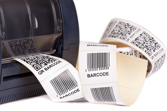 Barcode QR code stickers being printed