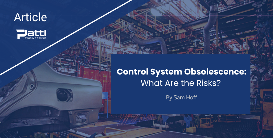 A modern facility with the words" Control System Obsolescence: What are the Risks" overlayed