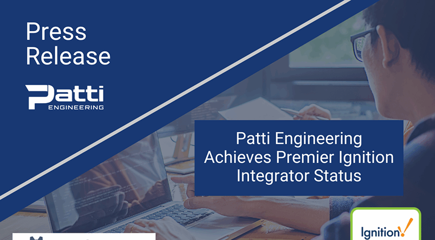 Patti Engineering press release announcing their achievement as a Premier Ignition Integrator. Inductive Automation logo featured.