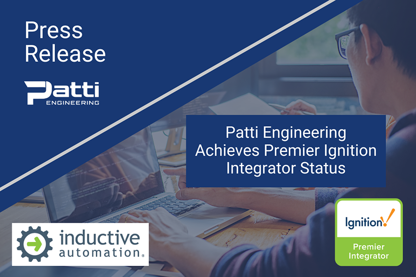 Patti Engineering press release announcing their achievement as a Premier Ignition Integrator. Inductive Automation logo featured.