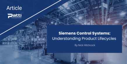 A modern facility with the words "Siemens Control Systems: Understanding Product Lifecycles" overlayed
